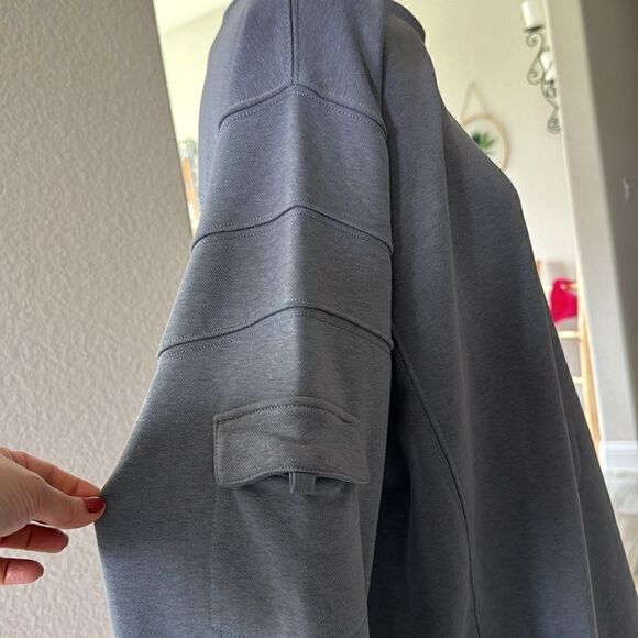 NWOT Free People Crew Neck Sweatshirt Sleeve Pocket Blue Oversized Movement Gym - Picture 10 of 13